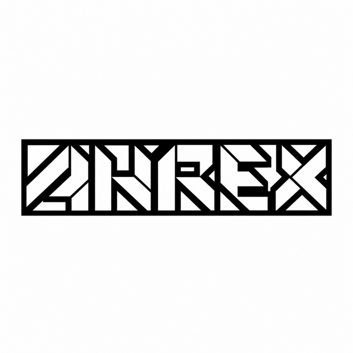 A black rectangular graphic with stylized geometric lettering reading '2NREX' on a plain white background.